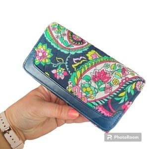 Vera Bradley Petal Paisley Snap Front Long Tri Fold Wallet Like New